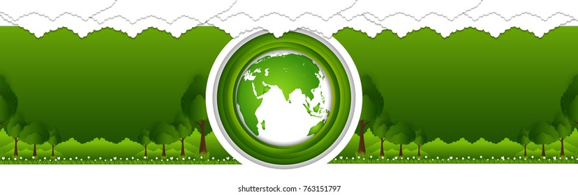 Ecology concept with green city, World environment and sustainable development concept, vector illustration