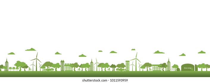 Ecology concept with green city.Green ecology City environmentally friendly.Green city save the world.