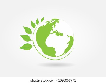 Ecology concept. Green earth ,Green leaf paper art. white background,Vector