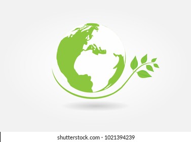 Ecology concept. Green earth ,Green leaf paper art. white background,Vector