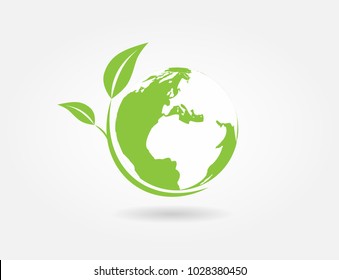 Ecology concept. Green earth ,Green leaf paper art. white background,Vector
