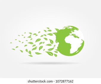 Ecology concept. Green earth ,Green leaf paper art. white background,Vector