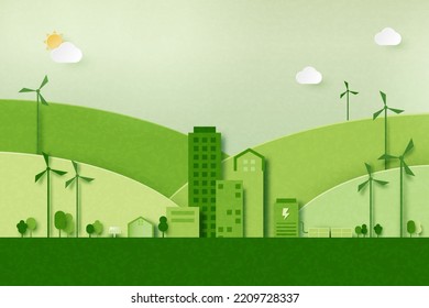 Concepto de ecología con fondo de ecología verde.Recursos de conservación ambiental sustentables.Ilustración vectorial.