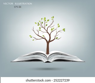 Ecology concept, Green paper tree growing from an open book, Vector illustration modern design template