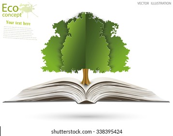 Ecology concept, Green paper tree growing from an open book, Vector illustration modern design template
