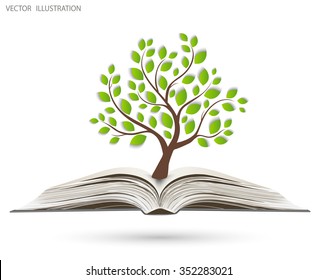 Ecology concept, Green paper tree growing from an open book, Vector illustration modern design template