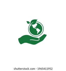 Ecology concept, green planet in hand, eco earth, save planet simple icon vector illustration