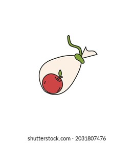 ecology concept. hand drawn doodle ecology elements. bag with red apple, use less plastic. isolated vector illustration
