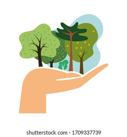Ecology concept and Hand   tree background  Vector illustration 