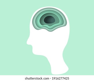 Ecology concept head and paper.thought bubble nature.ecology and nature concept in trendy craft style.Cutted paper style illustration.The human head is cut out of paper.Green nature and eco friendly.