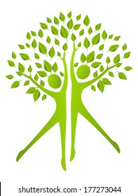 Ecology concept - human figures with green leaves