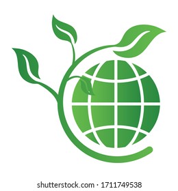 Ecology concept icon with earth and leaves. Recycle logo. Vector illustration for any design.