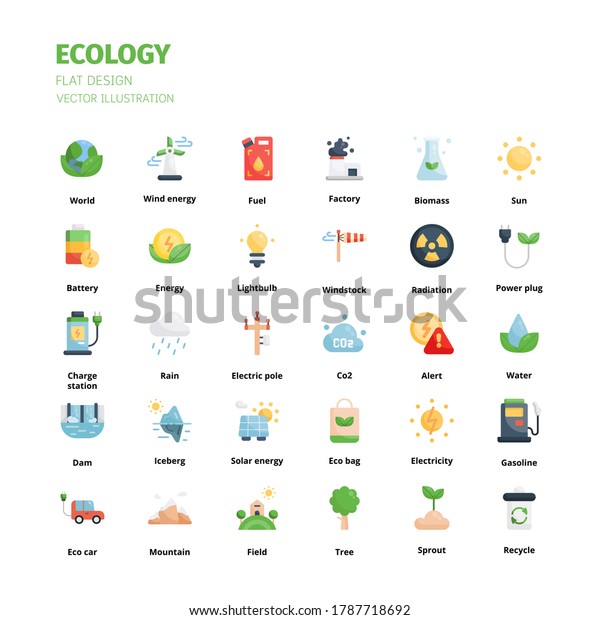 Ecology concept\
icon set. Ecology flat icon set. Icon for website, application,\
print, poster design,\
etc.
