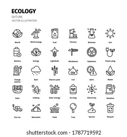 Ecology concept icon set. Ecology outline icon set. Icon for website, application, print, poster design, etc.