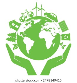 Ecology concept illustration.The globe in hands on a white background.