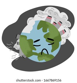 Ecology Concept Illustration. Our Planet Earth is polluted and set.