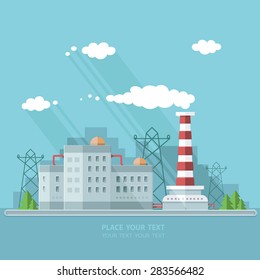Ecology Concept - industry factory. Flat style vector illustration.