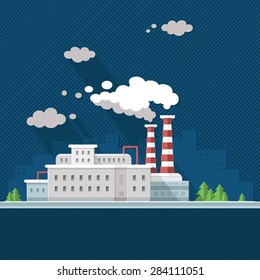 Ecology Concept - industry factory. Flat style vector illustration.