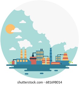Ecology Concept - industry factory. Flat style vector illustration.