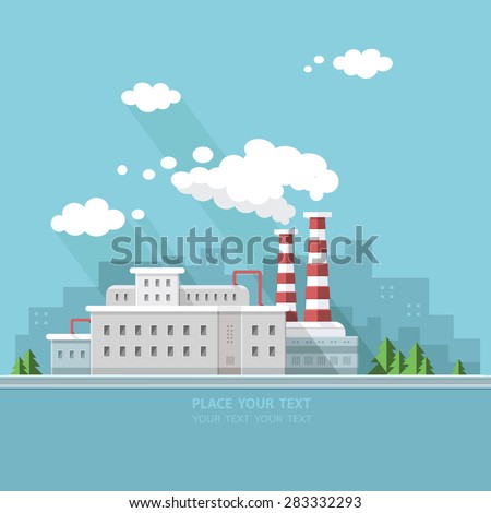 Ecology Concept - industry factory. Flat style vector illustration.