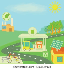 Ecology concept landscape. Cartoon illustration of ecology landscape vector concept for web