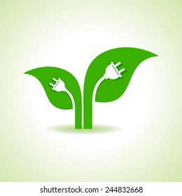 Ecology Concept - Leaf with electric plug stock vector