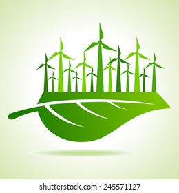 Ecology concept - Leaf with wind mill stock vector