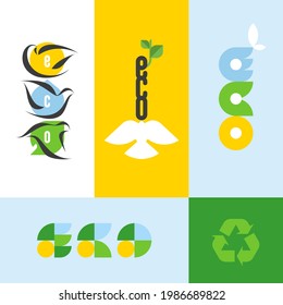 Ecology concept with lettering eco and design elements of nature. Flat style vector illustration for eco-friendly, resource-saving and waste-free life concept