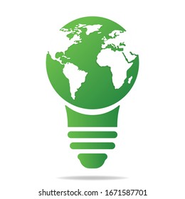 Ecology concept with light bulb and earth. Save energy icon sign symbol. Recycle logo. Vector illustration for any design.