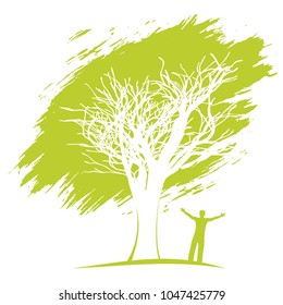 ecology concept. Man standing under a tree in the summer