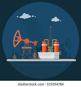 Ecology Concept - Oil industry vector illustration, Infographics. Processing of gasoline fuel. icons for your design