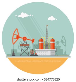 Ecology Concept - Oil industry vector illustration, Infographics. production in the desert. icons for your design