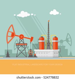 Ecology Concept - Oil industry vector illustration, Infographics. production in the desert. icons for your design