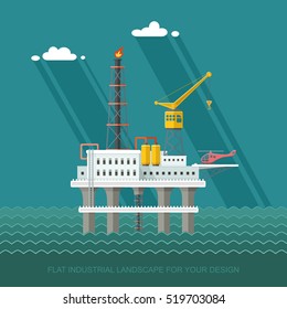 Ecology Concept - Oil production in the sea. industry vector illustration Infographics. Processing of gasoline fuel. icons for your design