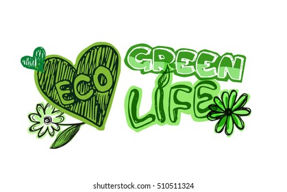 Ecology concept poster. Eco friendly. Doodle Vector illustration.
