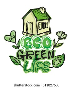 Ecology concept poster. Eco friendly. Doodle Vector illustration.
