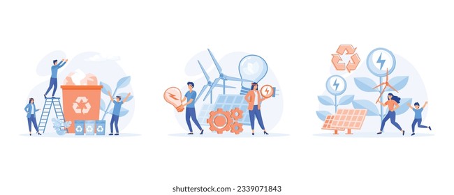 Ecology concept, Protect nature and ecology, Green energy to clean environment, Ecology - Renewable energy . set flat vector modern illustration
