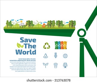 Ecology concept, save the world, Recycle Logo Vector flat illustration
