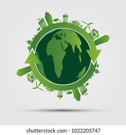 Ecology concept. save world.GGreen Cities Helps the World With Eco-Friendly Concepts.vector illustration