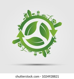 Ecology concept. save world.GGreen Cities Helps the World With Eco-Friendly Concepts.vector illustration