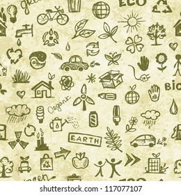 Ecology concept. Seamless pattern on grunge paper for your design