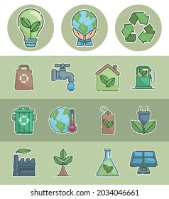 conjunto de conceptos ecológicos quince iconos