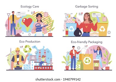 Ecology concept set. Idea of environmental protection and global eco-system