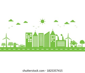 ecology concept and sustainable development. green city save life environment. Nature and clean energy. vector illustration in flat style modern design. isolated on white background.