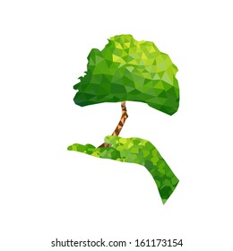 Ecology concept tree and hand geometric  