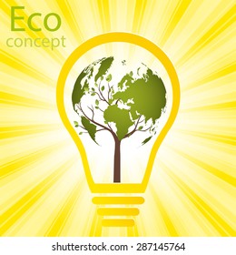 Ecology concept, a tree, a map of the world, rising from the bulb, vector illustration modern template design