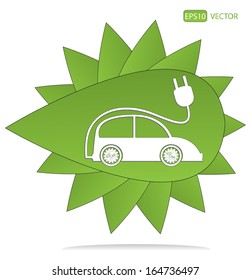 Ecology concept vector, with green leaf and electric car design. Creative easy to edit vector, elements are grouped separately. Eps10 eco friendly vector illustration. 