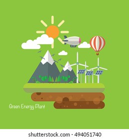 Ecology Concept Vector Icons Set for Environment, Green Energy Plant and The Project green industry and Green home energy savings. Deforestation flat style.