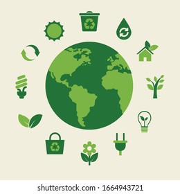 Ecology concept. Vector illustration. Environmental protection infographics template with circles and flat icons. 