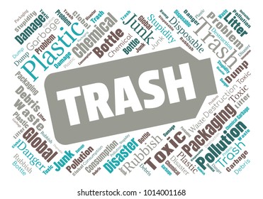 Ecology concept vector illustration. Plastic garbage global problem. Disposable packaging danger. Word cloud